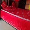 side angle of plain red wedding bed sheet floral