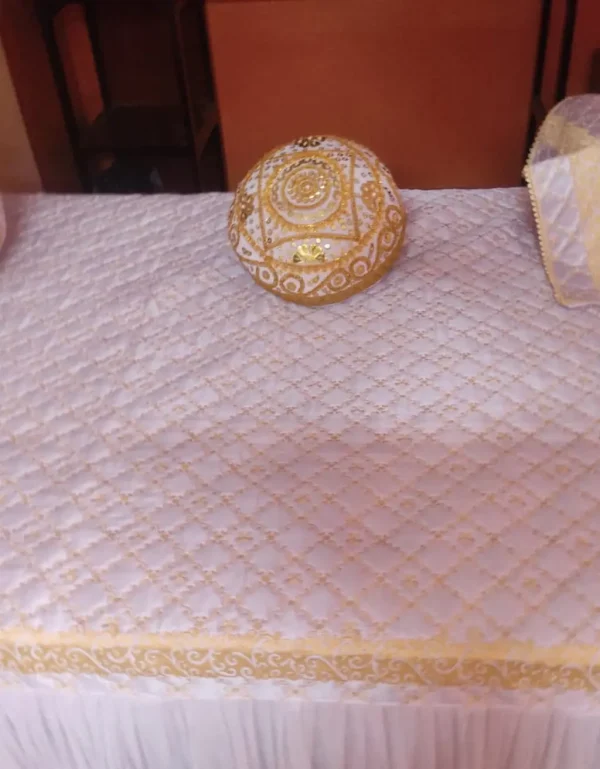 check box pattern wedding bed sheet white