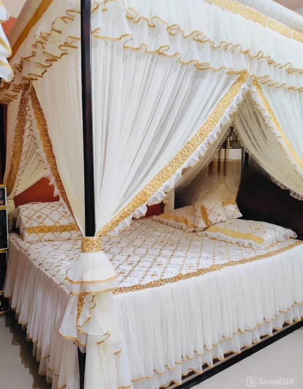 wedding bed sheet floral -white