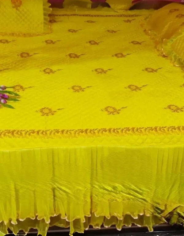 yellow wedding bed sheet floral