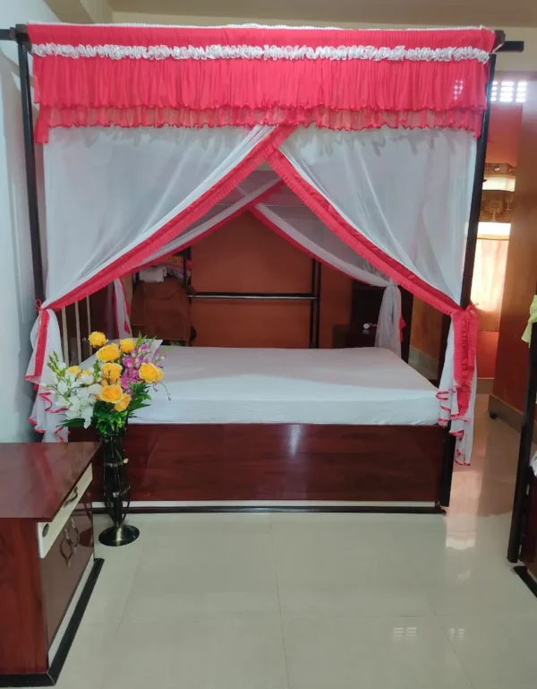 mosquito net bed decoration in crimson red color