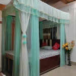 Blue and white curtain style mosquito net for bedroom