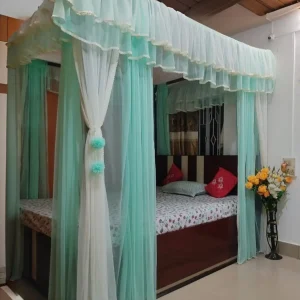 Blue and white curtain style mosquito net for bedroom