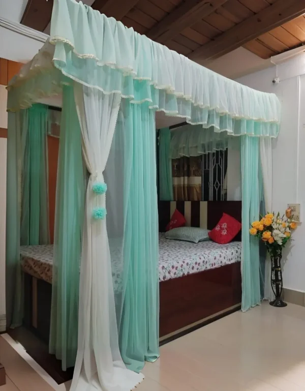 Blue and white curtain style mosquito net for bedroom