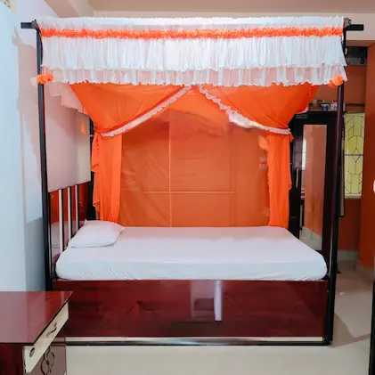 simple mosquito net in a bedroom