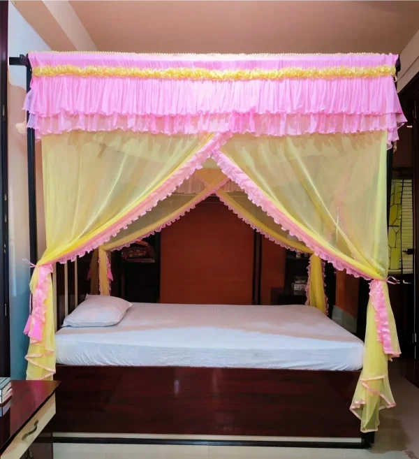 pastel magneta mosquito net for bed in a bedroom