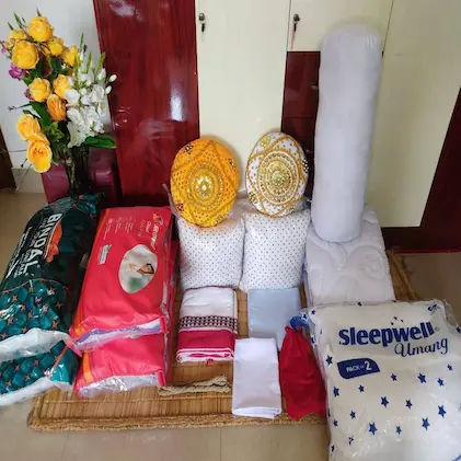 decorative items of a traditional wedding bed